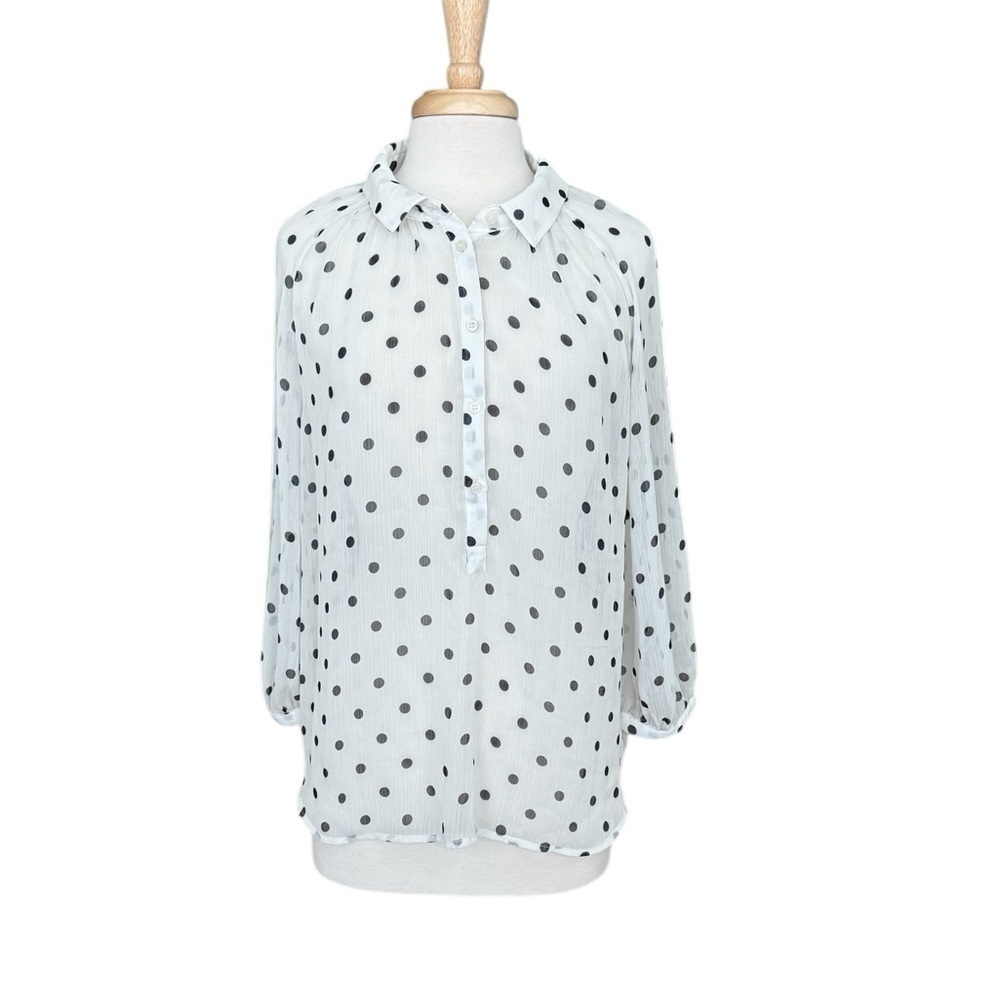 Joe Fresh Blouse Womens White Block
Polka Dot Sheer 3/4 Sleeve Size XL